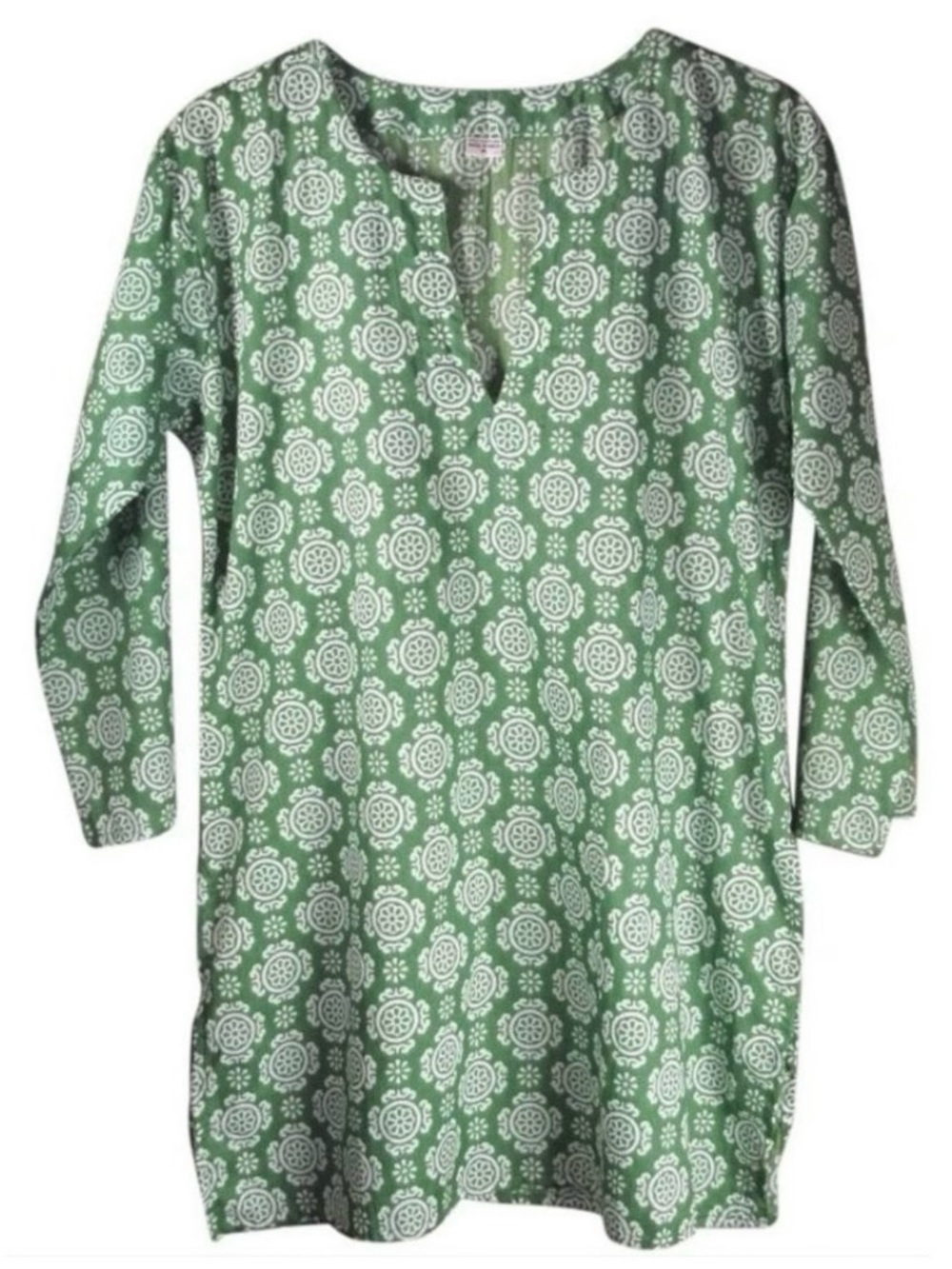Tory Burch Style Print Cotton Tunic, Sage Green